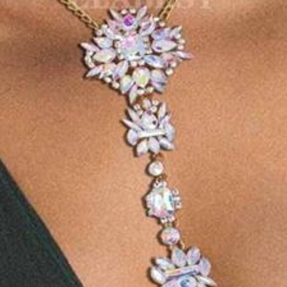 Boho Luxe Crystal Rhinestone Statement Chest Chain  Necklace Body Chain - Picture 3 of 7